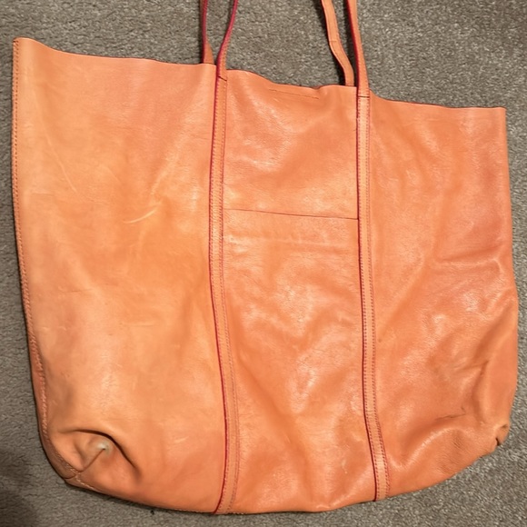 🍊Banana Republic Classic Leather Orange Shoulder Bag Tote - Picture 7 of 16